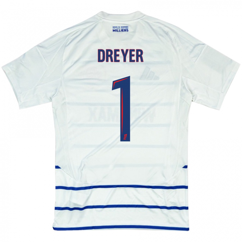 Gyermek Matthieu Dreyer #1 Fehér Kék Idegenbeli Jersey 2024/25 Mez Póló Ing