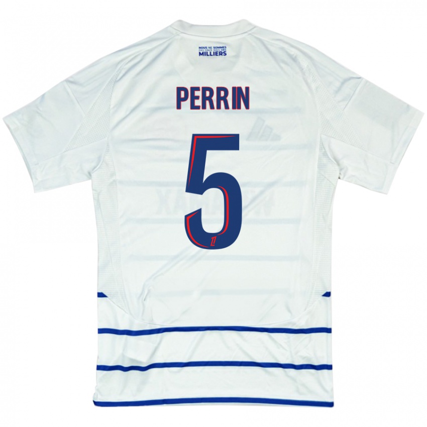 Gyermek Lucas Perrin #5 Fehér Kék Idegenbeli Jersey 2024/25 Mez Póló Ing