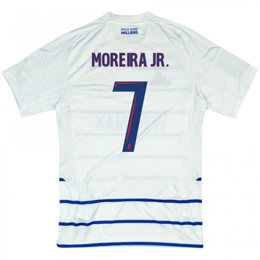 Gyermek Diego Moreira #7 Fehér Kék Idegenbeli Jersey 2024/25 Mez Póló Ing