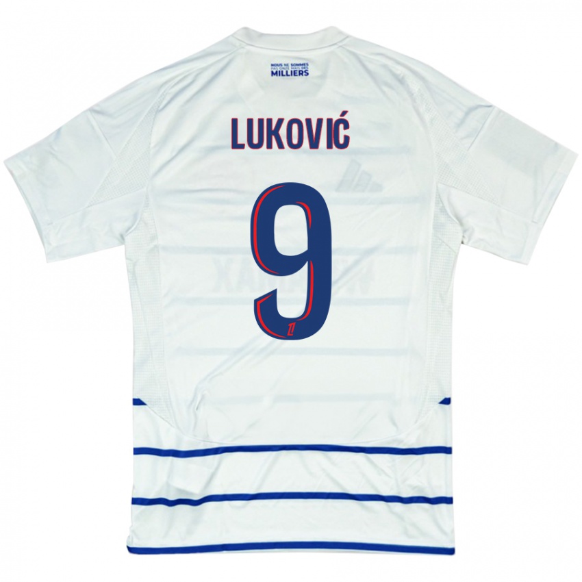 Gyermek Milos Lukovic #9 Fehér Kék Idegenbeli Jersey 2024/25 Mez Póló Ing