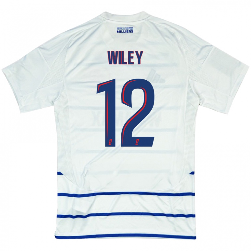 Gyermek Caleb Wiley #12 Fehér Kék Idegenbeli Jersey 2024/25 Mez Póló Ing