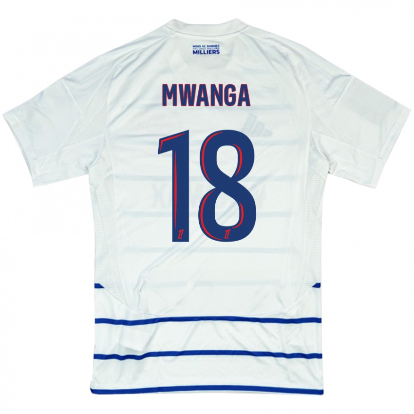 Gyermek Junior Mwanga #18 Fehér Kék Idegenbeli Jersey 2024/25 Mez Póló Ing