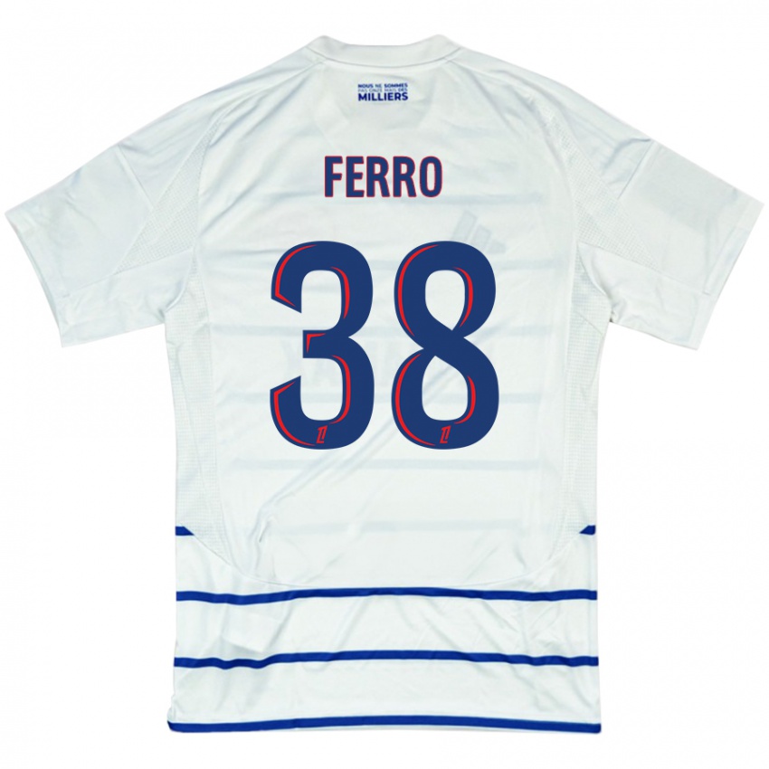 Gyermek Nolan Ferro #38 Fehér Kék Idegenbeli Jersey 2024/25 Mez Póló Ing