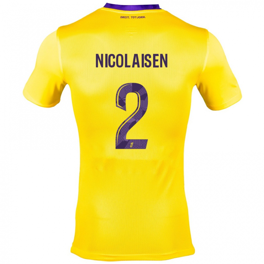 Gyermek Rasmus Nicolaisen #2 Sárga Lila Idegenbeli Jersey 2024/25 Mez Póló Ing