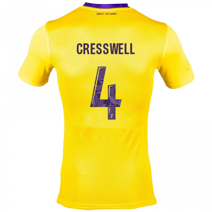 Gyermek Charlie Cresswell #4 Sárga Lila Idegenbeli Jersey 2024/25 Mez Póló Ing