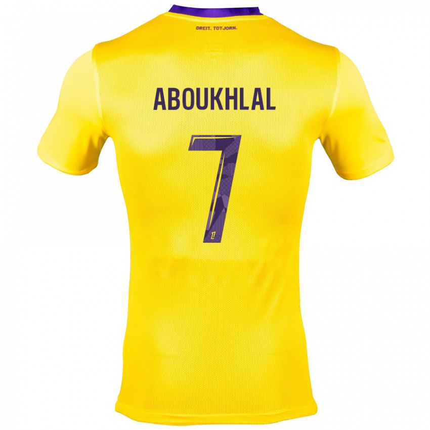 Gyermek Zakaria Aboukhlal #7 Sárga Lila Idegenbeli Jersey 2024/25 Mez Póló Ing