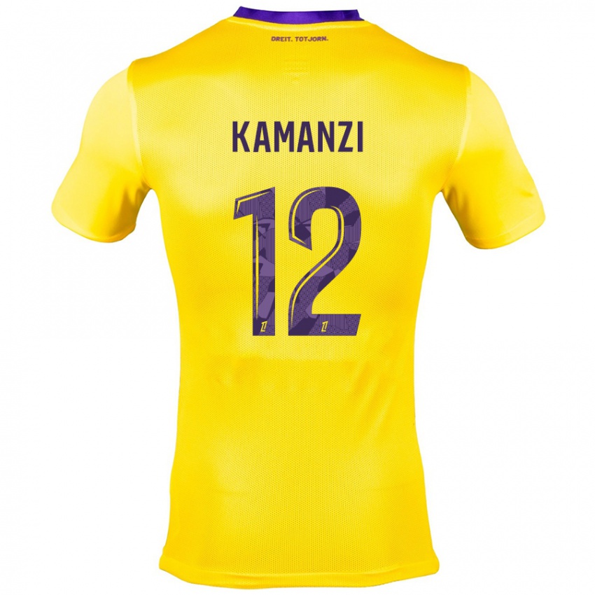 Gyermek Warren Kamanzi #12 Sárga Lila Idegenbeli Jersey 2024/25 Mez Póló Ing