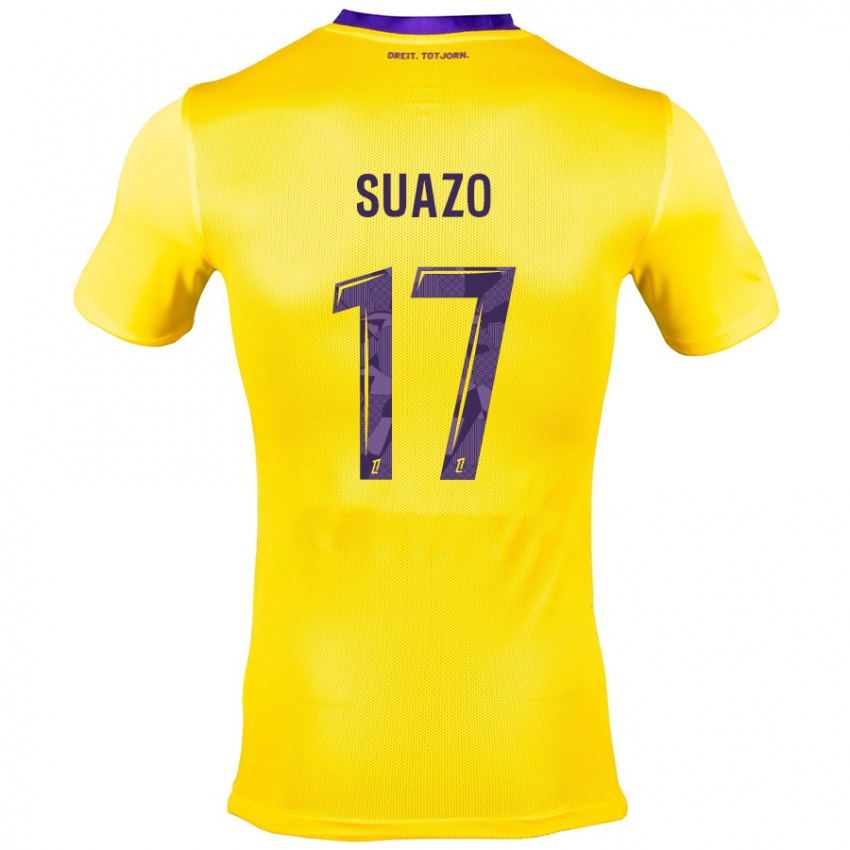 Gyermek Gabriel Suazo #17 Sárga Lila Idegenbeli Jersey 2024/25 Mez Póló Ing