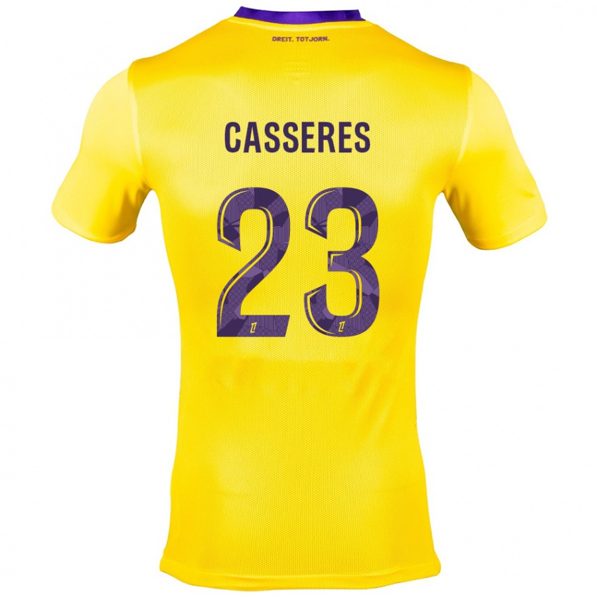 Gyermek Cristian Cásseres Jr. #23 Sárga Lila Idegenbeli Jersey 2024/25 Mez Póló Ing