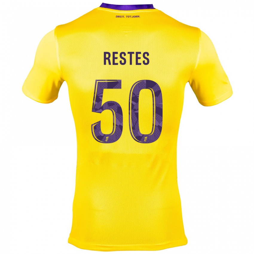 Gyermek Guillaume Restes #50 Sárga Lila Idegenbeli Jersey 2024/25 Mez Póló Ing