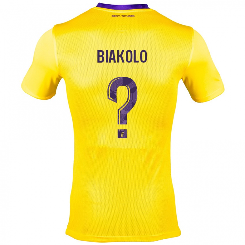 Gyermek Tony Biakolo #0 Sárga Lila Idegenbeli Jersey 2024/25 Mez Póló Ing