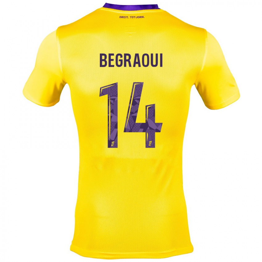 Gyermek Yanis Begraoui #14 Sárga Lila Idegenbeli Jersey 2024/25 Mez Póló Ing