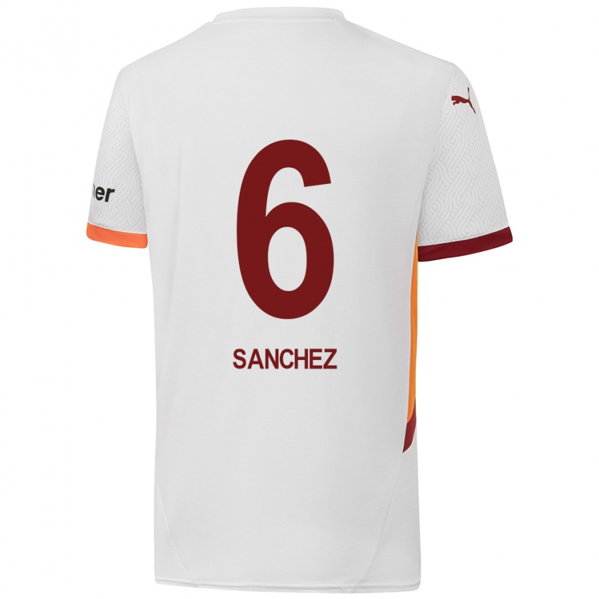 Gyermek Davinson Sanchez #6 Fehér Sárga Piros Idegenbeli Jersey 2024/25 Mez Póló Ing