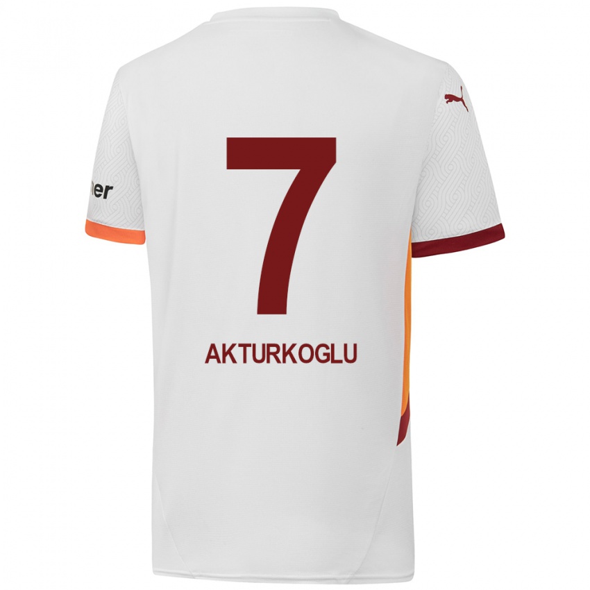 Gyermek Kerem Aktürkoğlu #7 Fehér Sárga Piros Idegenbeli Jersey 2024/25 Mez Póló Ing