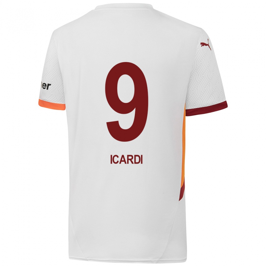 Gyermek Mauro Icardi #9 Fehér Sárga Piros Idegenbeli Jersey 2024/25 Mez Póló Ing