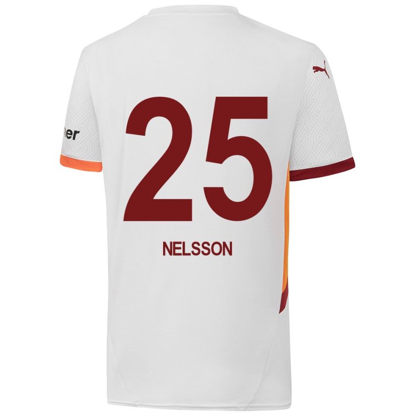 Gyermek Victor Nelsson #25 Fehér Sárga Piros Idegenbeli Jersey 2024/25 Mez Póló Ing