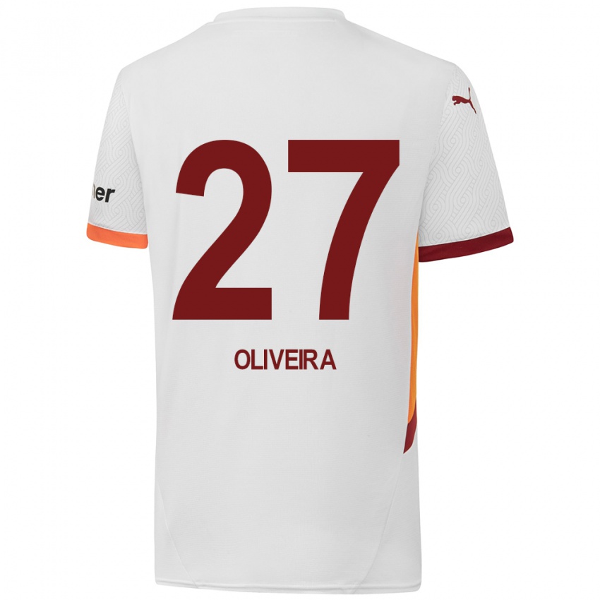 Gyermek Sergio Oliveira #27 Fehér Sárga Piros Idegenbeli Jersey 2024/25 Mez Póló Ing