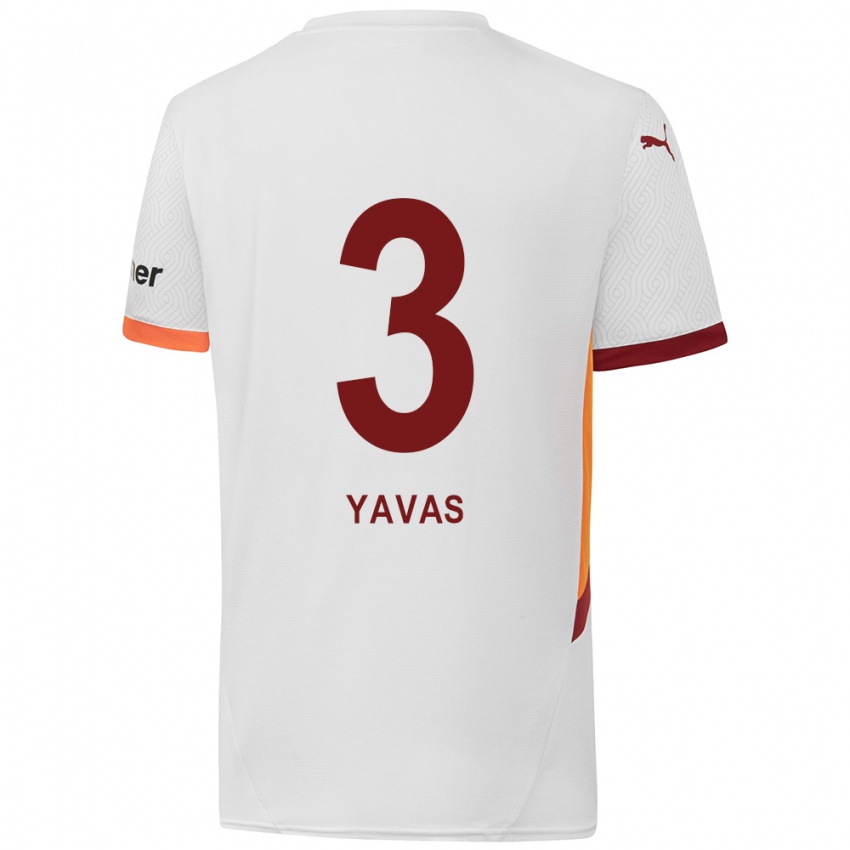 Gyermek Arda Yavas #3 Fehér Sárga Piros Idegenbeli Jersey 2024/25 Mez Póló Ing