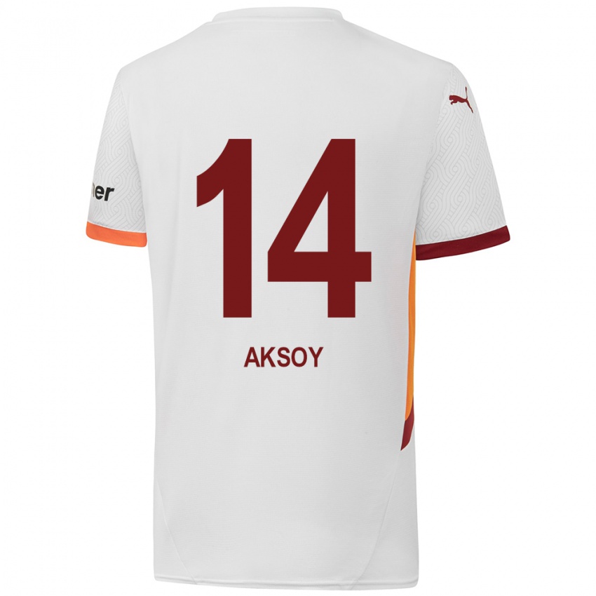 Gyermek Berkan Aksoy #14 Fehér Sárga Piros Idegenbeli Jersey 2024/25 Mez Póló Ing