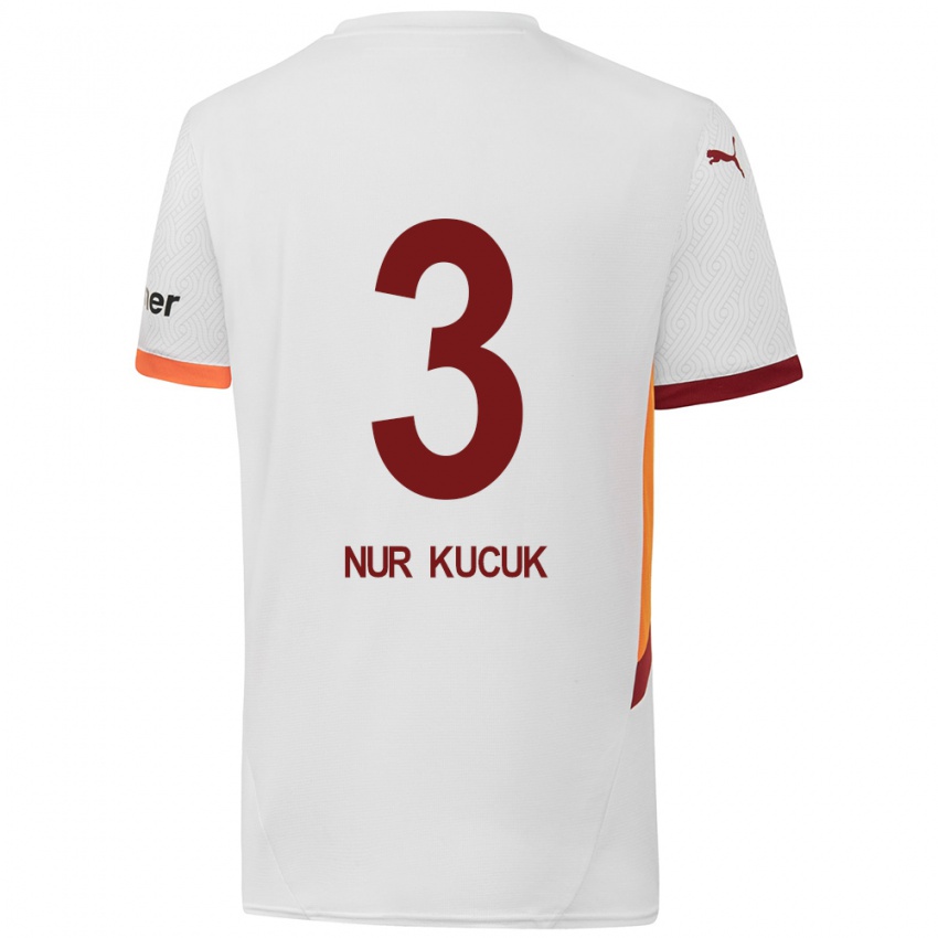 Gyermek Rabia Nur Küçük #3 Fehér Sárga Piros Idegenbeli Jersey 2024/25 Mez Póló Ing