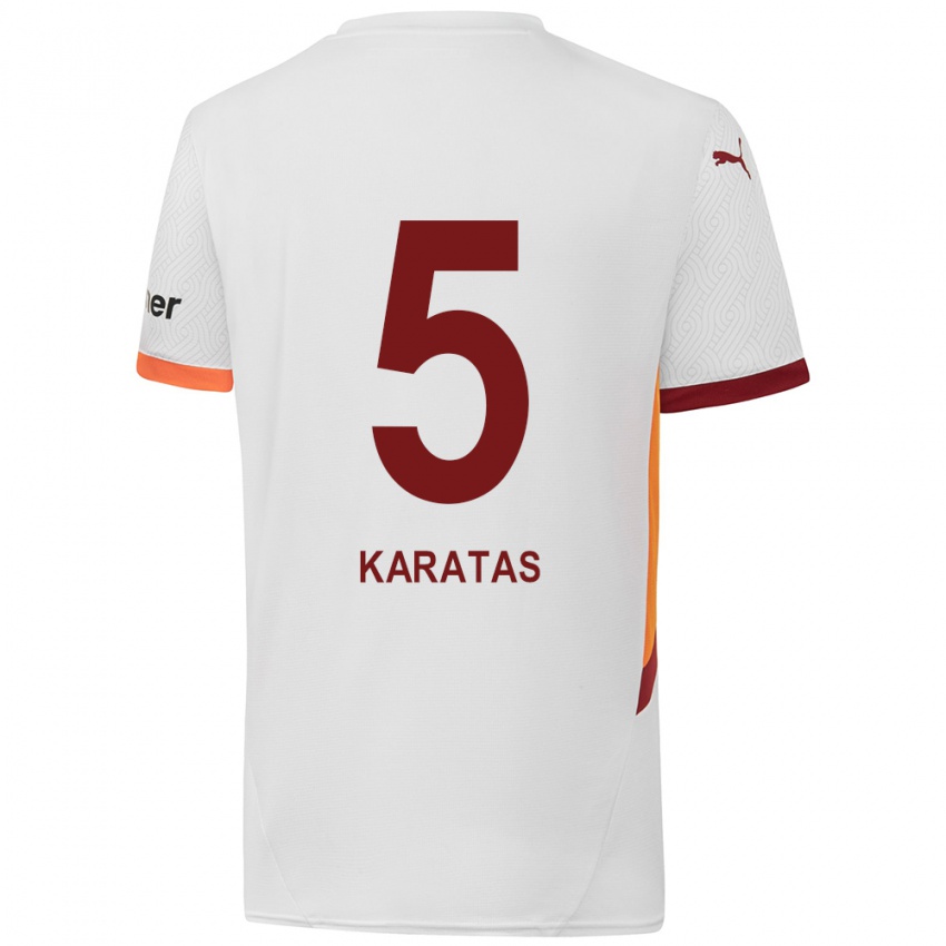 Gyermek Eda Karataş #5 Fehér Sárga Piros Idegenbeli Jersey 2024/25 Mez Póló Ing