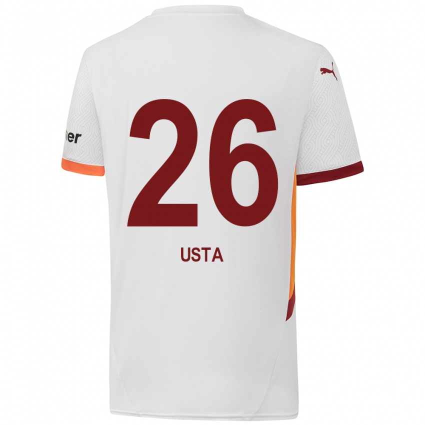 Gyermek Alanur Usta #26 Fehér Sárga Piros Idegenbeli Jersey 2024/25 Mez Póló Ing