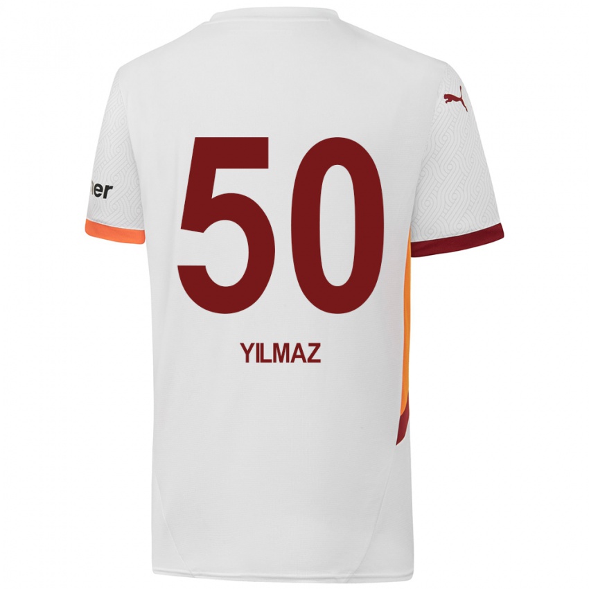 Gyermek Jankat Yılmaz #50 Fehér Sárga Piros Idegenbeli Jersey 2024/25 Mez Póló Ing