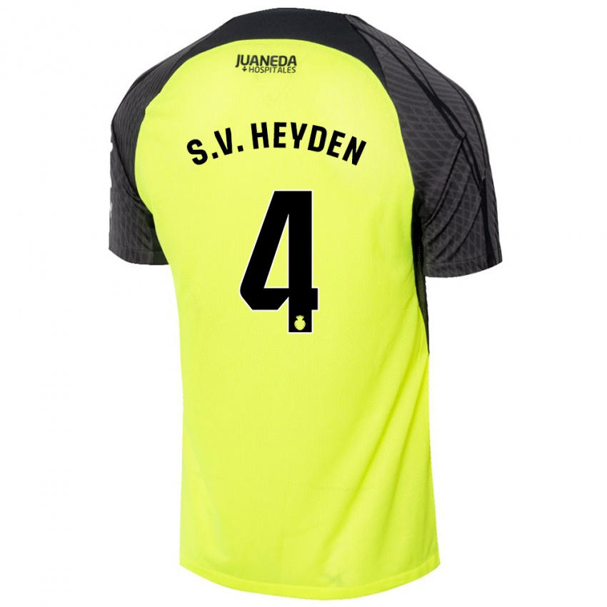 Gyermek Siebe Van Der Heyden #4 Fluoreszkáló Zöld Fekete Idegenbeli Jersey 2024/25 Mez Póló Ing