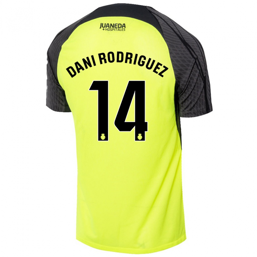 Gyermek Dani Rodríguez #14 Fluoreszkáló Zöld Fekete Idegenbeli Jersey 2024/25 Mez Póló Ing