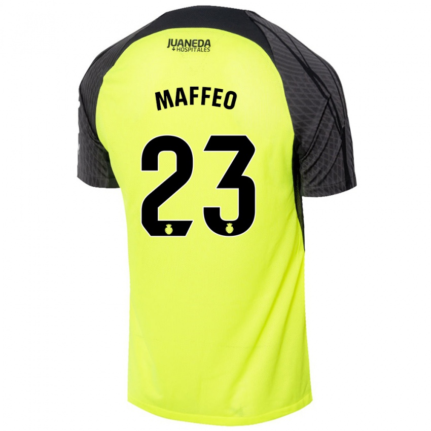 Gyermek Pablo Maffeo #23 Fluoreszkáló Zöld Fekete Idegenbeli Jersey 2024/25 Mez Póló Ing