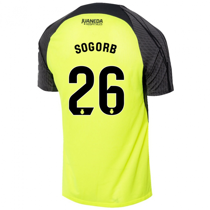 Gyermek Carles Sogorb #26 Fluoreszkáló Zöld Fekete Idegenbeli Jersey 2024/25 Mez Póló Ing