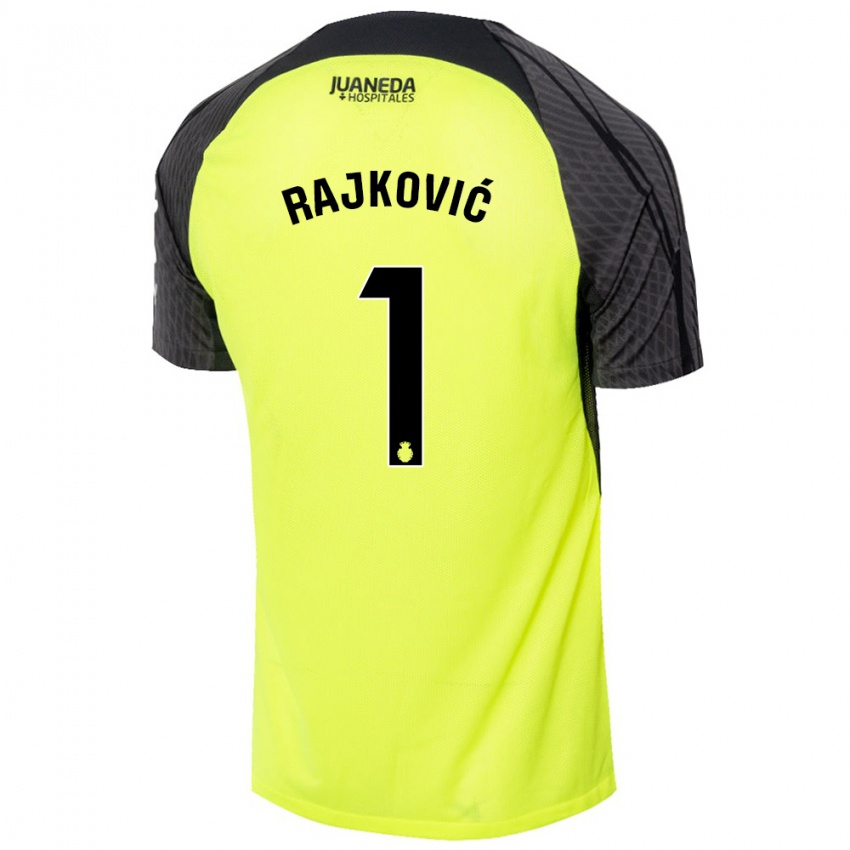 Gyermek Predrag Rajkovic #1 Fluoreszkáló Zöld Fekete Idegenbeli Jersey 2024/25 Mez Póló Ing