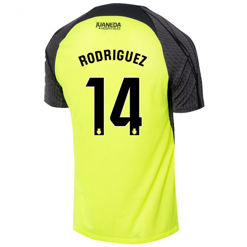 Gyermek Diego Rodríguez #14 Fluoreszkáló Zöld Fekete Idegenbeli Jersey 2024/25 Mez Póló Ing