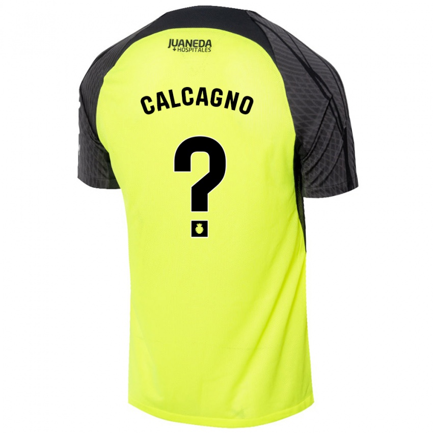 Gyermek Bruno Calcagno #0 Fluoreszkáló Zöld Fekete Idegenbeli Jersey 2024/25 Mez Póló Ing