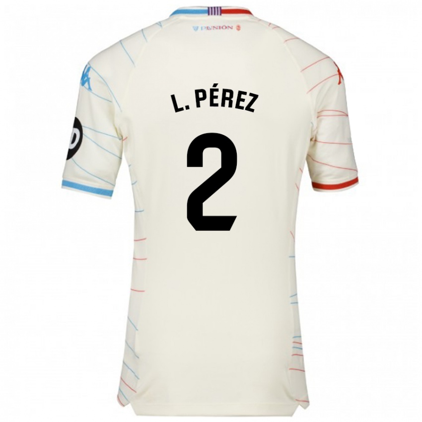 Gyermek Luis Pérez #2 Fehér Piros Kék Idegenbeli Jersey 2024/25 Mez Póló Ing