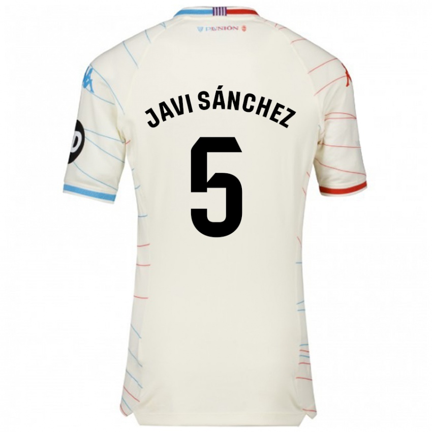 Gyermek Javi Sánchez #5 Fehér Piros Kék Idegenbeli Jersey 2024/25 Mez Póló Ing