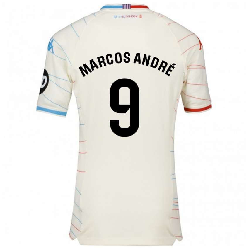 Gyermek Marcos André #9 Fehér Piros Kék Idegenbeli Jersey 2024/25 Mez Póló Ing