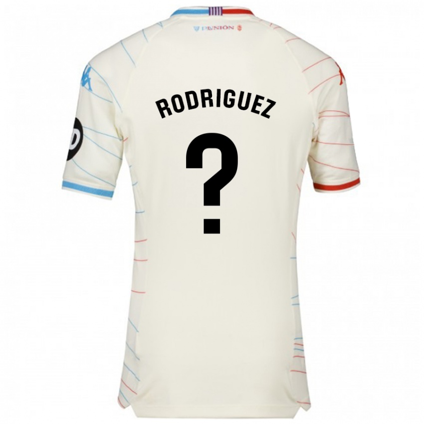 Gyermek Gabriel Rodríguez #0 Fehér Piros Kék Idegenbeli Jersey 2024/25 Mez Póló Ing