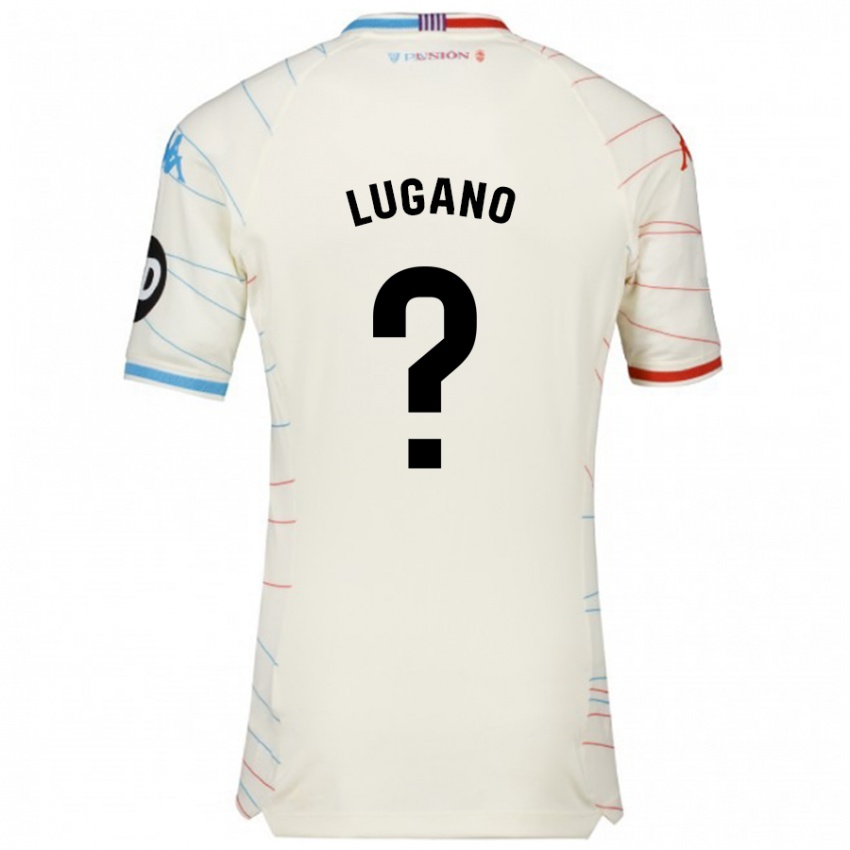 Gyermek Thiago Lugano #0 Fehér Piros Kék Idegenbeli Jersey 2024/25 Mez Póló Ing