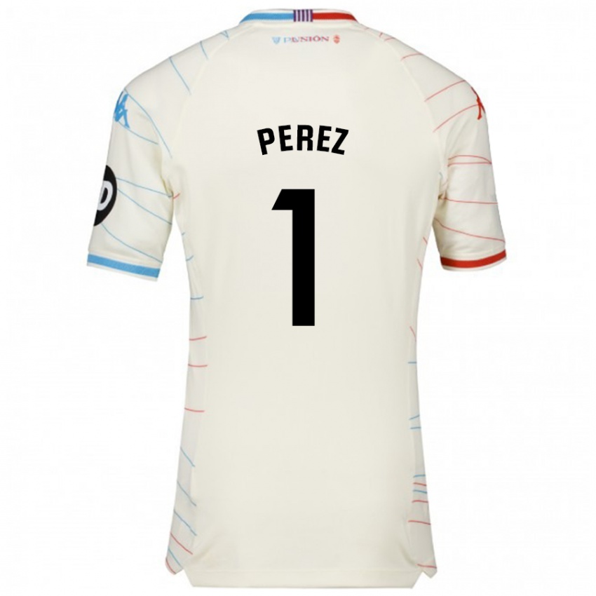 Gyermek Fer Pérez #1 Fehér Piros Kék Idegenbeli Jersey 2024/25 Mez Póló Ing