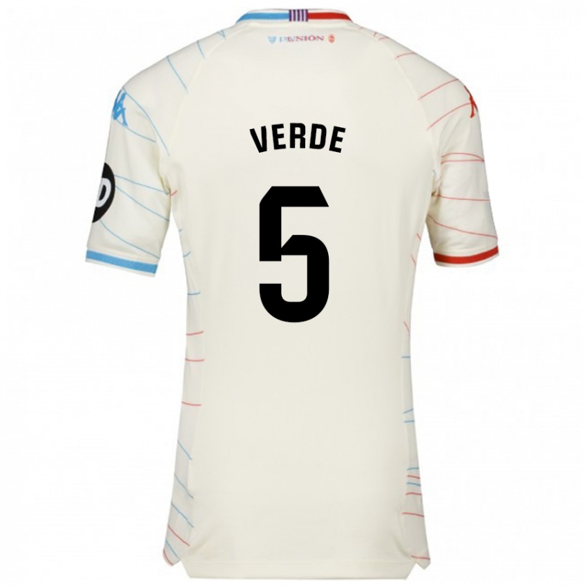 Gyermek Adrián Verde #5 Fehér Piros Kék Idegenbeli Jersey 2024/25 Mez Póló Ing