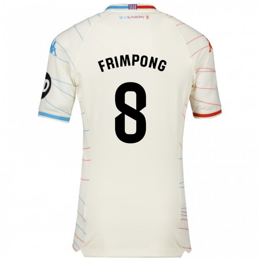 Gyermek Eugene Frimpong #8 Fehér Piros Kék Idegenbeli Jersey 2024/25 Mez Póló Ing