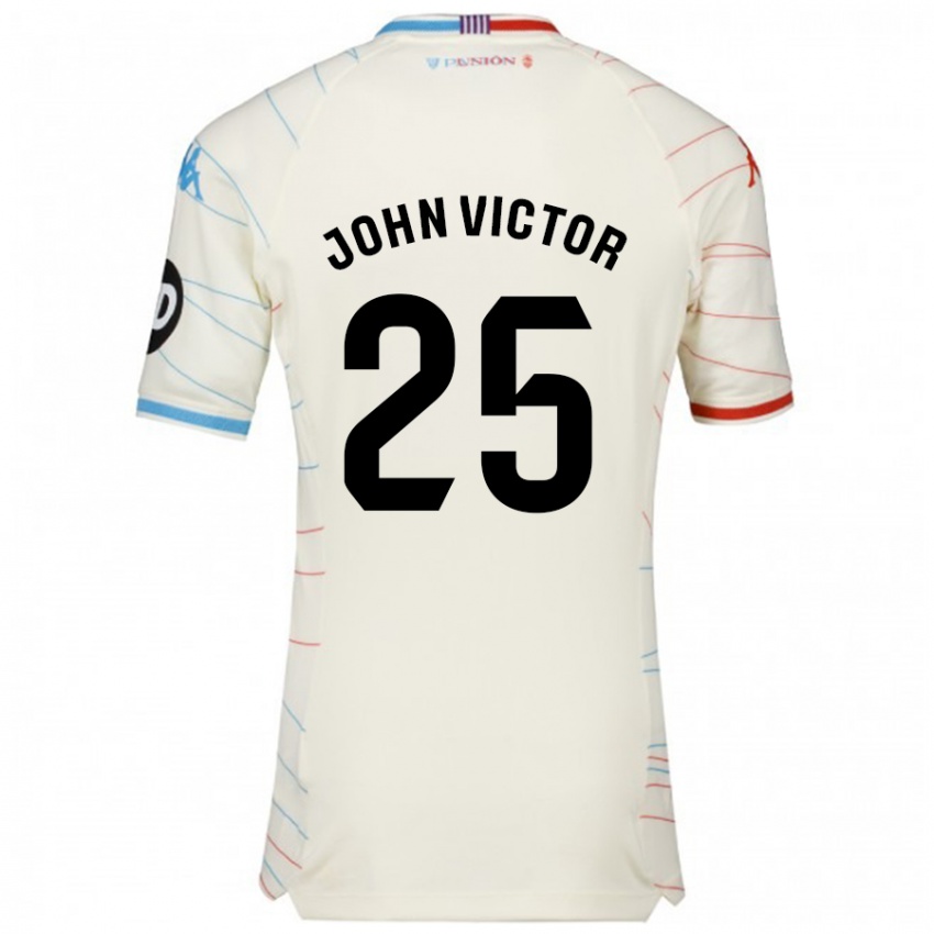 Gyermek John Victor #25 Fehér Piros Kék Idegenbeli Jersey 2024/25 Mez Póló Ing