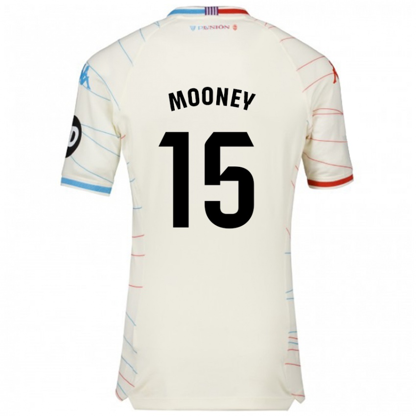 Gyermek Fionn Mooney #15 Fehér Piros Kék Idegenbeli Jersey 2024/25 Mez Póló Ing