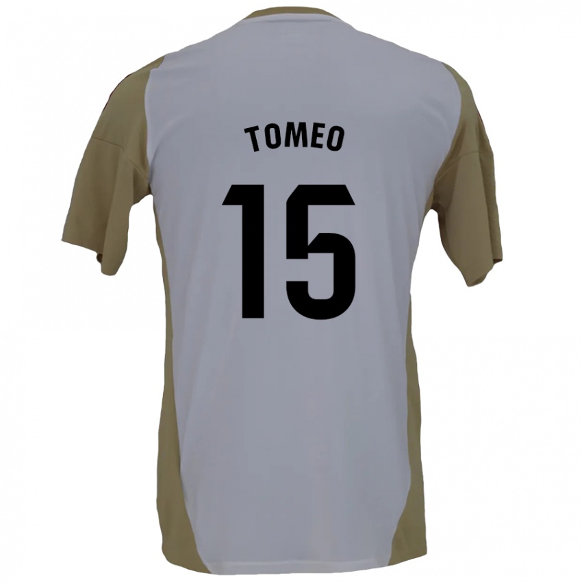 Gyermek Pablo Tomeo #15 Barna Fehér Idegenbeli Jersey 2024/25 Mez Póló Ing