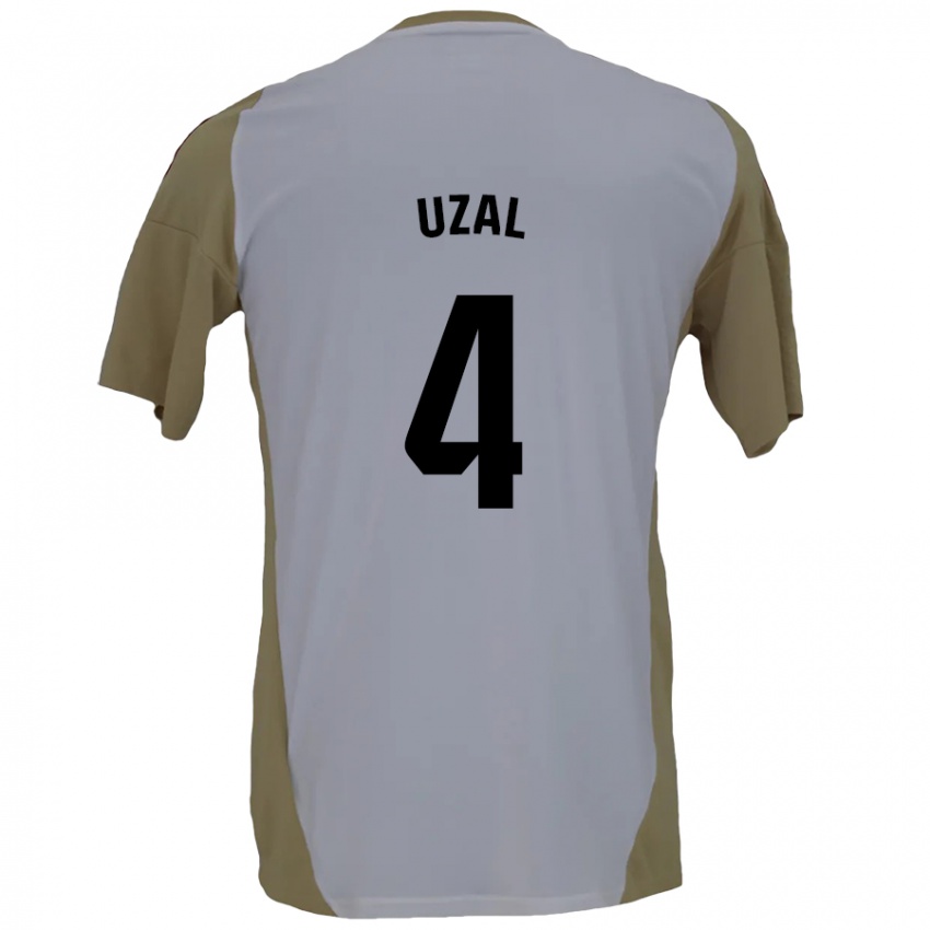 Gyermek Yeray Uzal #4 Barna Fehér Idegenbeli Jersey 2024/25 Mez Póló Ing