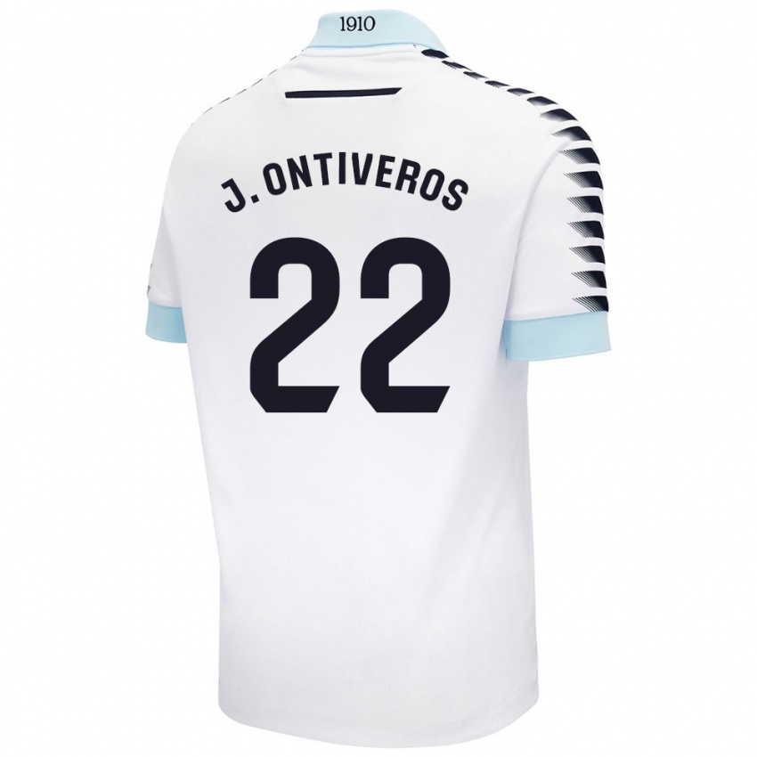 Gyermek Javi Ontiveros #22 Fehér Kék Idegenbeli Jersey 2024/25 Mez Póló Ing