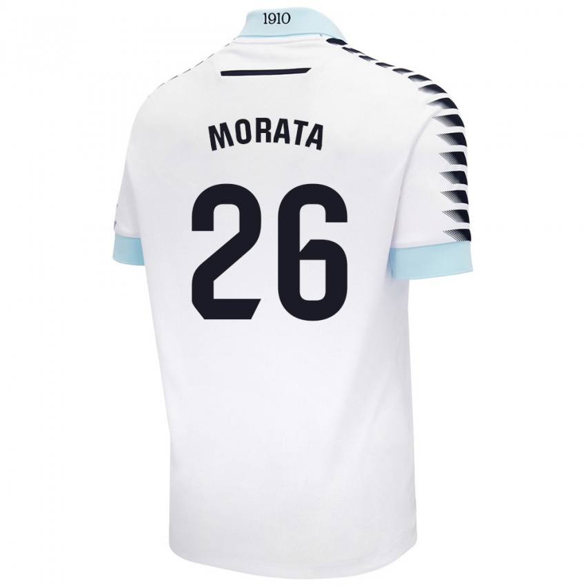 Gyermek Álex Morata #26 Fehér Kék Idegenbeli Jersey 2024/25 Mez Póló Ing