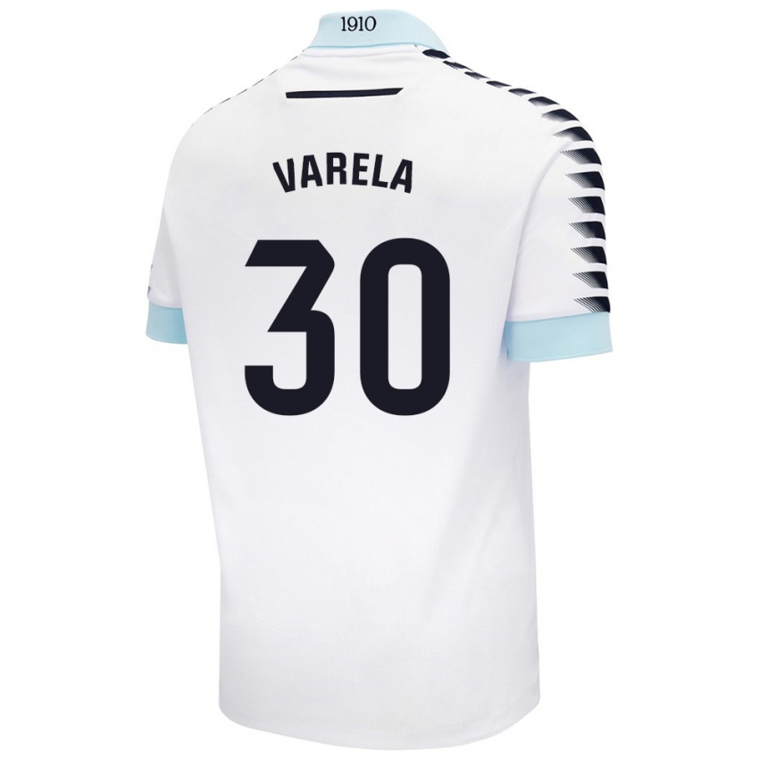 Gyermek Brandon Varela #30 Fehér Kék Idegenbeli Jersey 2024/25 Mez Póló Ing