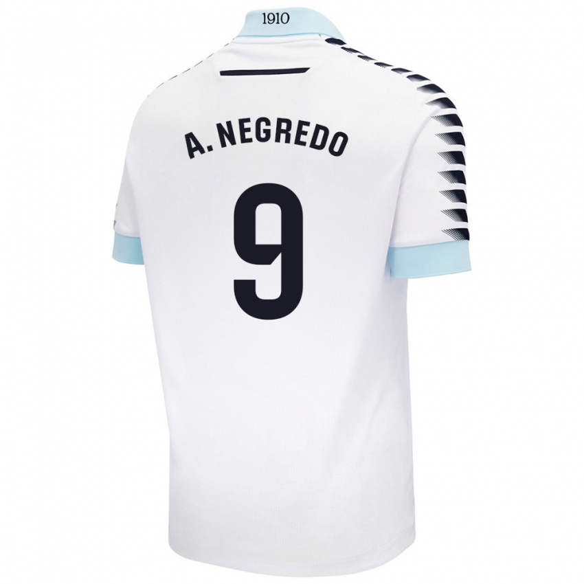 Gyermek Álvaro Negredo #9 Fehér Kék Idegenbeli Jersey 2024/25 Mez Póló Ing